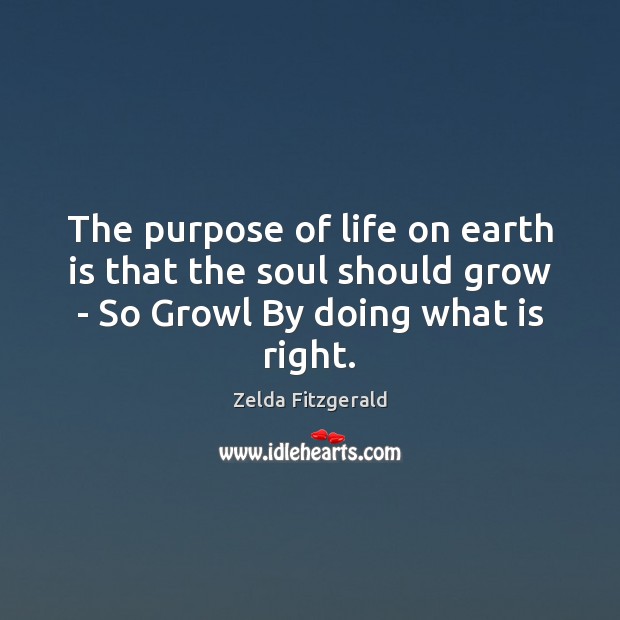 The purpose of life on earth is that the soul should grow Zelda Fitzgerald Picture Quote