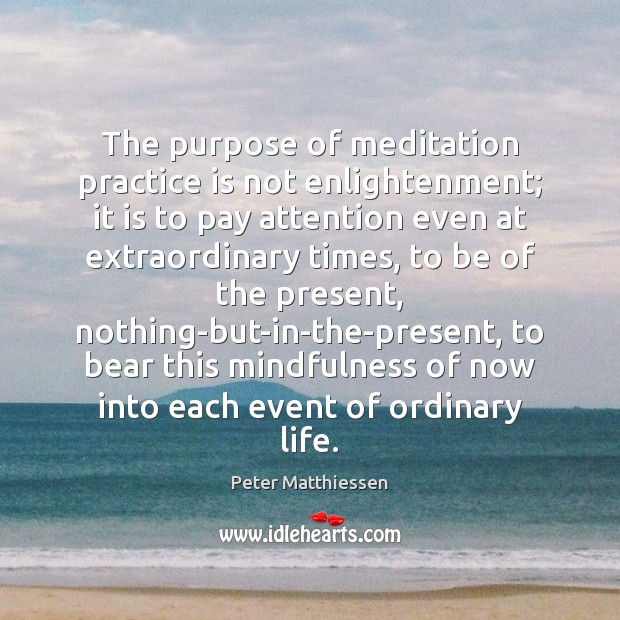 The purpose of meditation practice is not enlightenment; it is to pay Peter Matthiessen Picture Quote