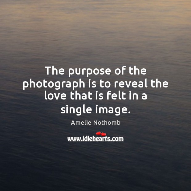 The purpose of the photograph is to reveal the love that is felt in a single image. Amelie Nothomb Picture Quote