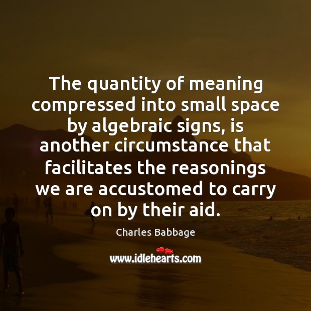 The quantity of meaning compressed into small space by algebraic signs, is Charles Babbage Picture Quote