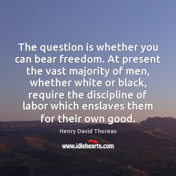 The question is whether you can bear freedom. At present the vast Henry David Thoreau Picture Quote