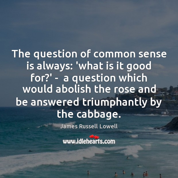 The question of common sense is always: ‘what is it good for? James Russell Lowell Picture Quote