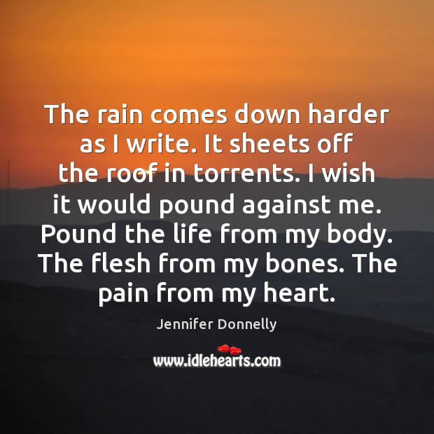 The rain comes down harder as I write. It sheets off the Jennifer Donnelly Picture Quote