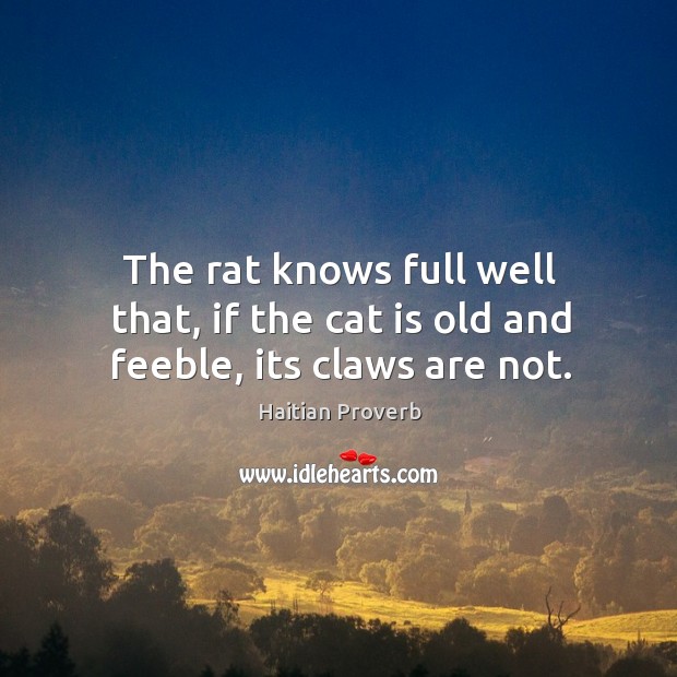 The rat knows full well that, if the cat is old and feeble, its claws are not. Haitian Proverbs Image