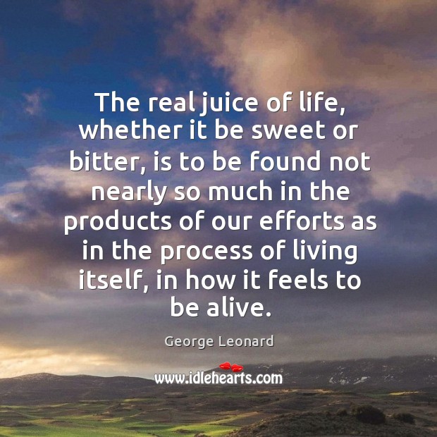 The real juice of life, whether it be sweet or bitter, is George Leonard Picture Quote