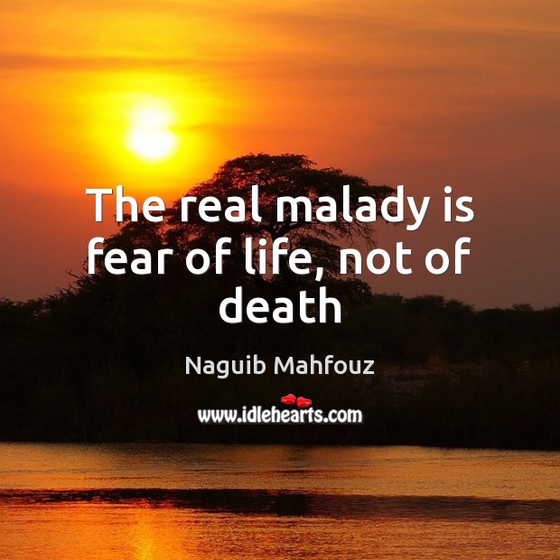 The real malady is fear of life, not of death Naguib Mahfouz Picture Quote