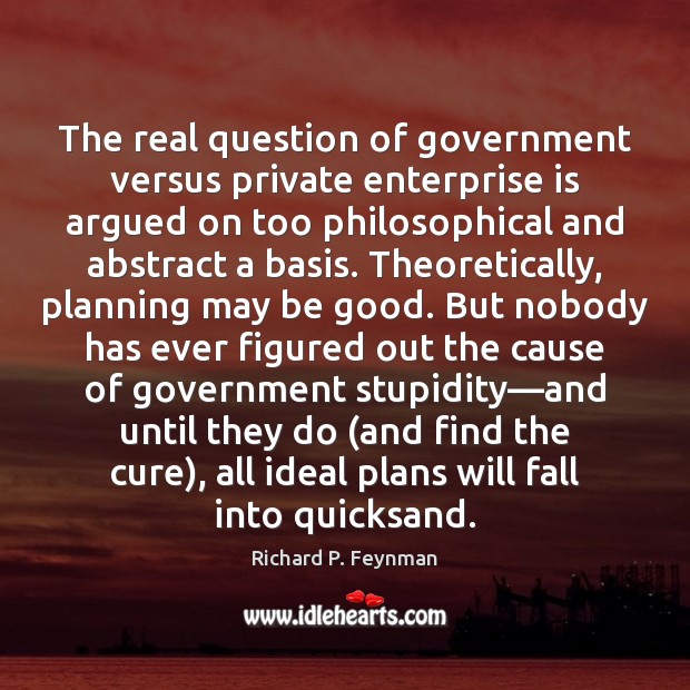 The real question of government versus private enterprise is argued on too Richard P. Feynman Picture Quote