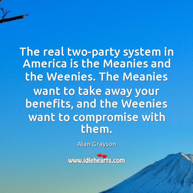 The real two-party system in America is the Meanies and the Weenies. Alan Grayson Picture Quote