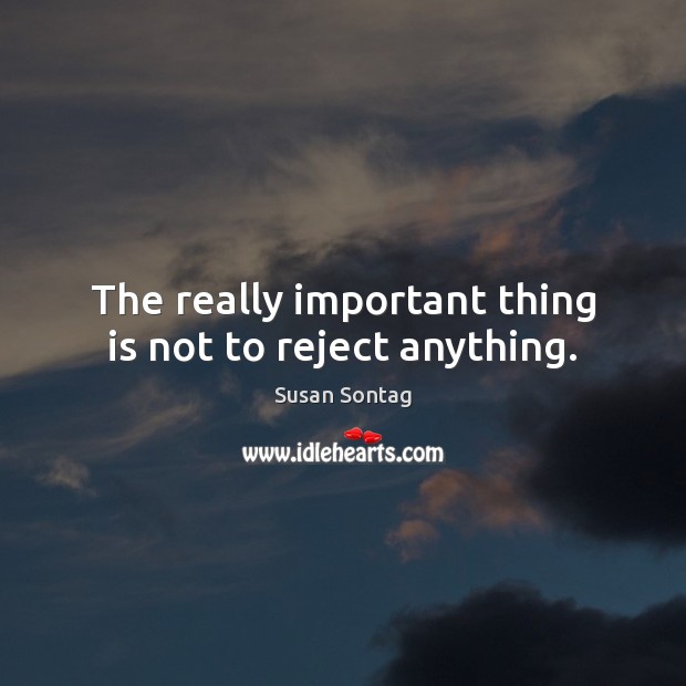 The really important thing is not to reject anything. Susan Sontag Picture Quote