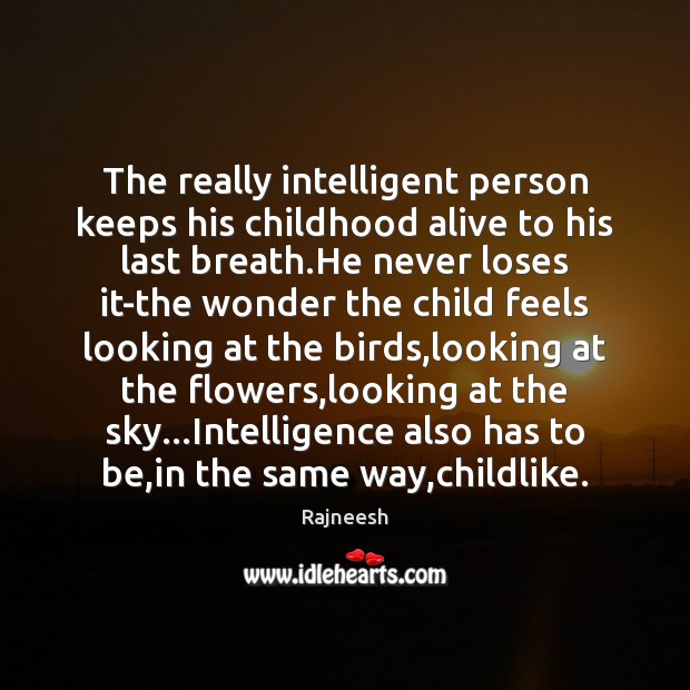 The really intelligent person keeps his childhood alive to his last breath. Rajneesh Picture Quote