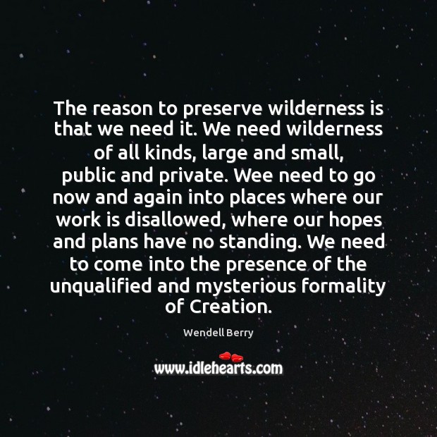 The reason to preserve wilderness is that we need it. We need Image