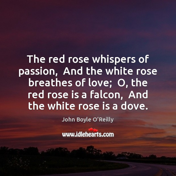 The red rose whispers of passion,  And the white rose breathes of 