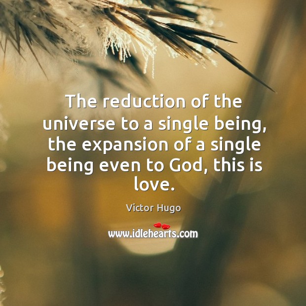 The reduction of the universe to a single being, the expansion of a single being even to God, this is love. Victor Hugo Picture Quote