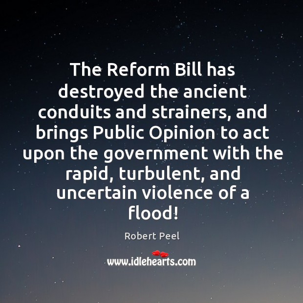 The Reform Bill has destroyed the ancient conduits and strainers, and brings Robert Peel Picture Quote