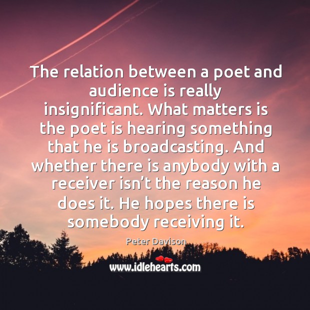 The relation between a poet and audience is really insignificant. Peter Davison Picture Quote