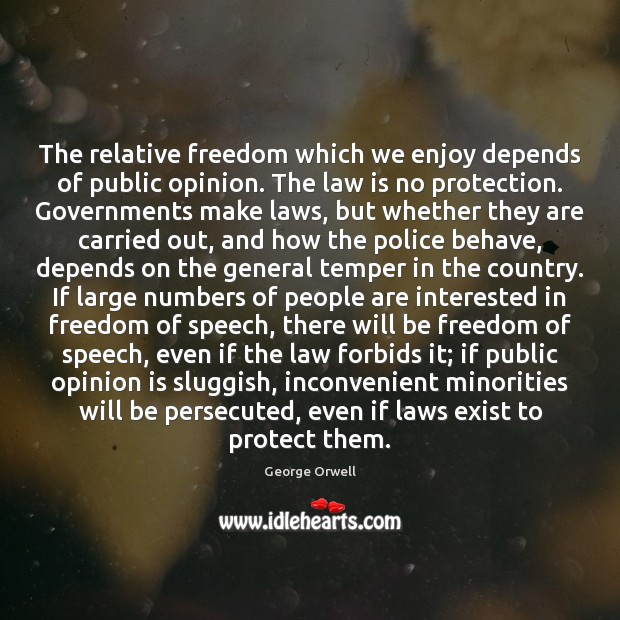 The relative freedom which we enjoy depends of public opinion. The law Image