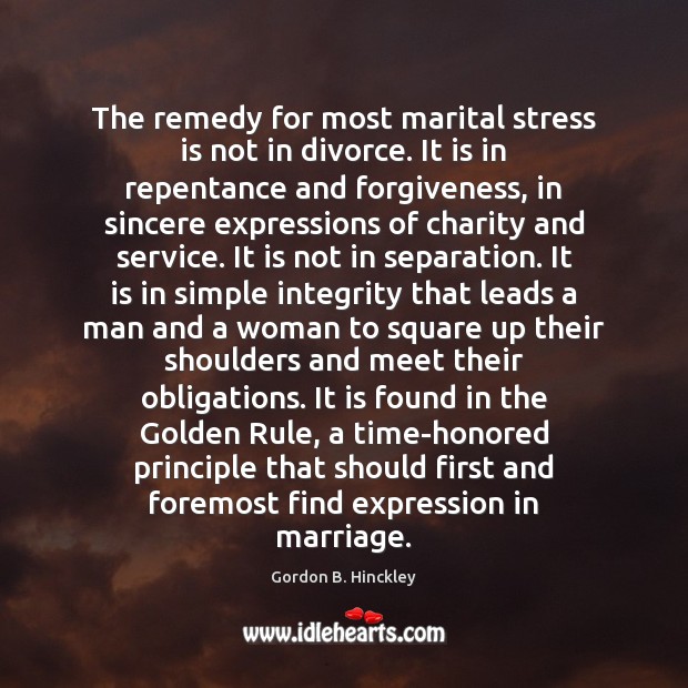The remedy for most marital stress is not in divorce. It is Image