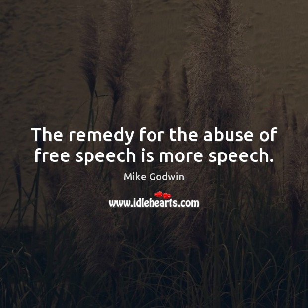 The remedy for the abuse of free speech is more speech. Mike Godwin Picture Quote