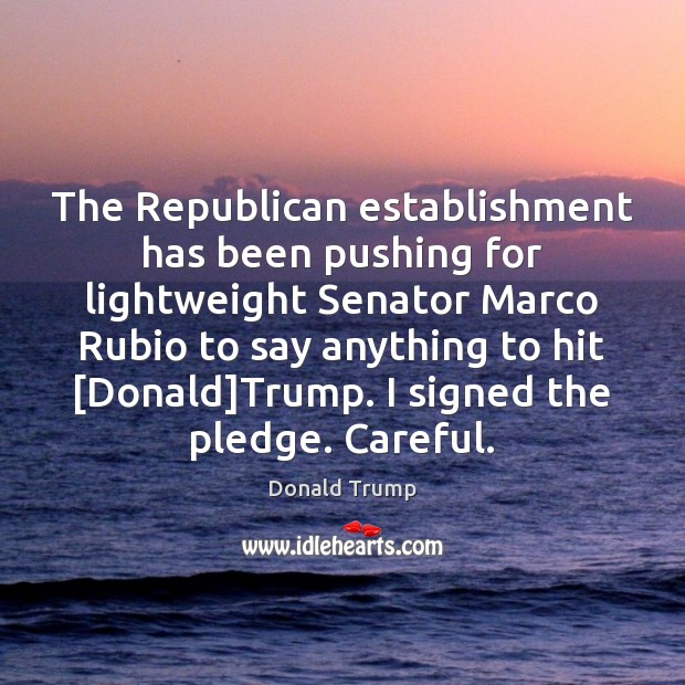 The Republican establishment has been pushing for lightweight Senator Marco Rubio to Donald Trump Picture Quote
