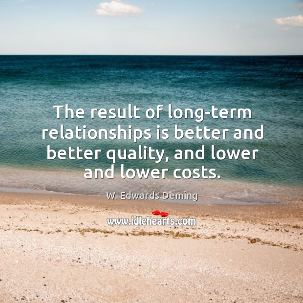 The result of long-term relationships is better and better quality, and lower and lower costs. W. Edwards Deming Picture Quote