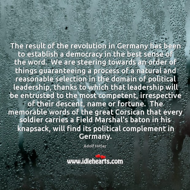 The result of the revolution in Germany has been to establish a Adolf Hitler Picture Quote