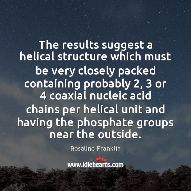 The results suggest a helical structure which must be very closely packed Rosalind Franklin Picture Quote
