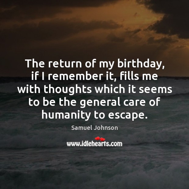 The return of my birthday, if I remember it, fills me with Samuel Johnson Picture Quote