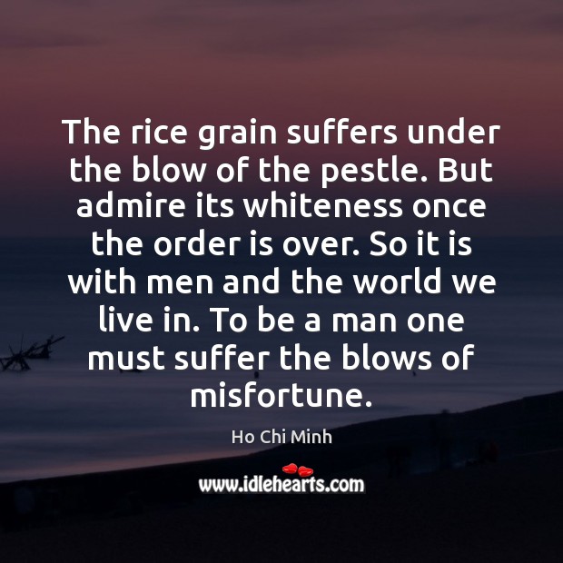 The rice grain suffers under the blow of the pestle. But admire Image