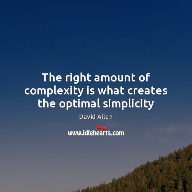 The right amount of complexity is what creates the optimal simplicity David Allen Picture Quote
