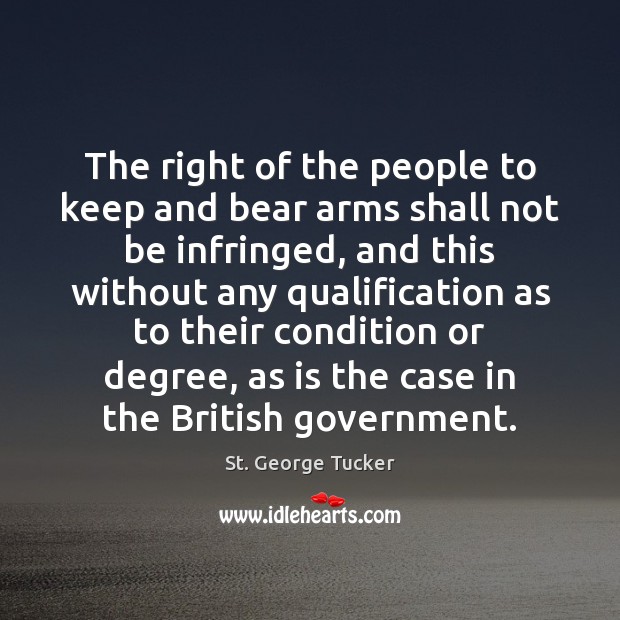 The right of the people to keep and bear arms shall not St. George Tucker Picture Quote