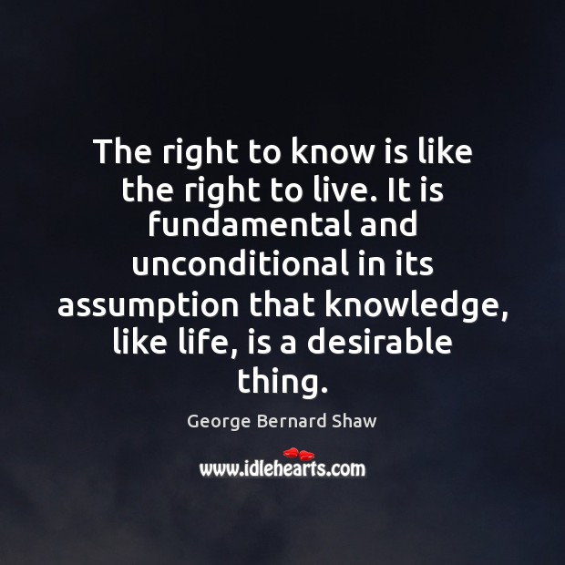 The right to know is like the right to live. It is George Bernard Shaw Picture Quote