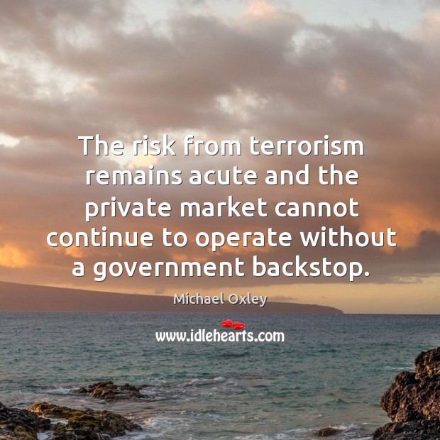 The risk from terrorism remains acute and the private market cannot continue to operate without a government backstop. Michael Oxley Picture Quote