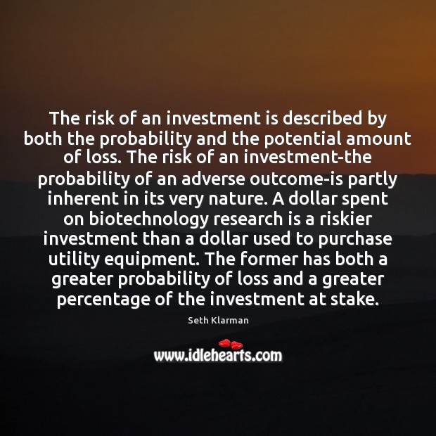 The risk of an investment is described by both the probability and Seth Klarman Picture Quote