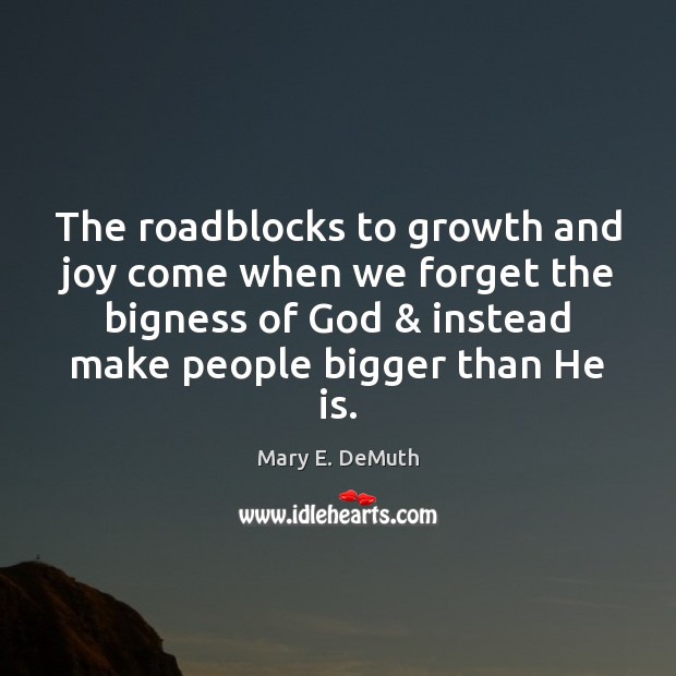 The roadblocks to growth and joy come when we forget the bigness Mary E. DeMuth Picture Quote