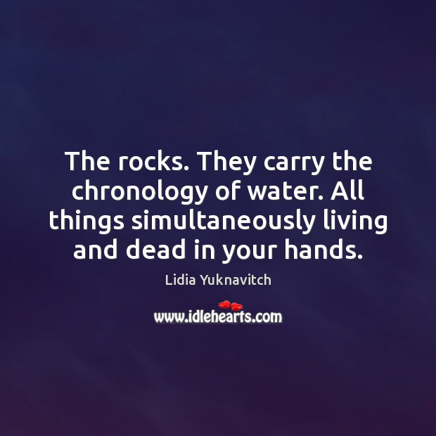 The rocks. They carry the chronology of water. All things simultaneously living Lidia Yuknavitch Picture Quote