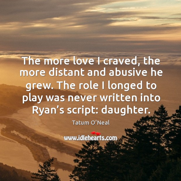 The role I longed to play was never written into ryan’s script: daughter. Tatum O’Neal Picture Quote