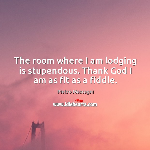 The room where I am lodging is stupendous. Thank God I am as fit as a fiddle. Pietro Mascagni Picture Quote