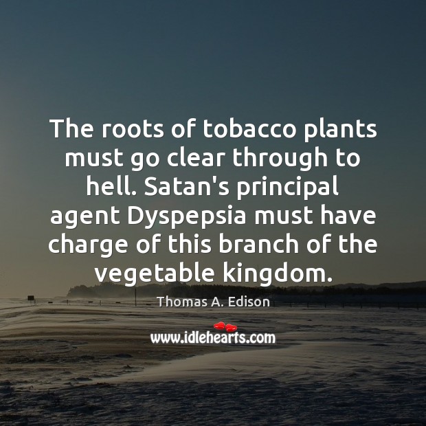 The roots of tobacco plants must go clear through to hell. Satan’s Thomas A. Edison Picture Quote