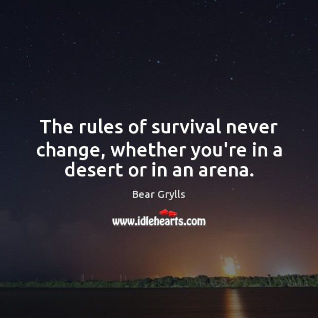 The rules of survival never change, whether you’re in a desert or in an arena. Bear Grylls Picture Quote