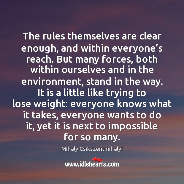 The rules themselves are clear enough, and within everyone’s reach. But Mihaly Csikszentmihalyi Picture Quote