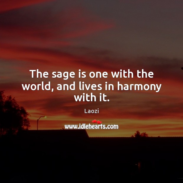 The sage is one with the world, and lives in harmony with it. Laozi Picture Quote