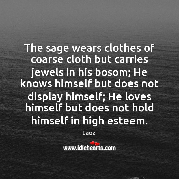 The sage wears clothes of coarse cloth but carries jewels in his Laozi Picture Quote