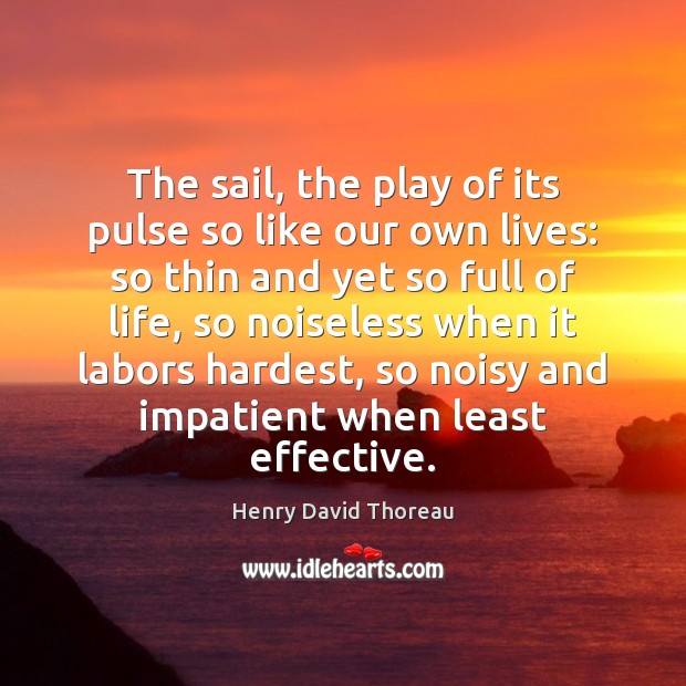 The sail, the play of its pulse so like our own lives: Henry David Thoreau Picture Quote