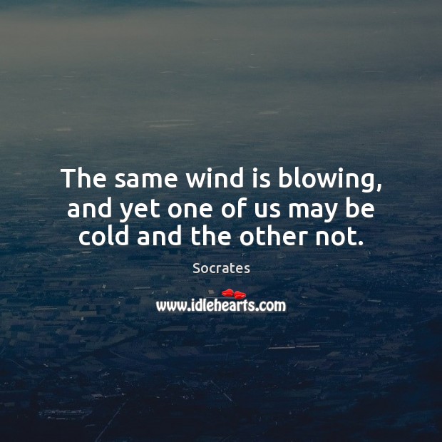 The same wind is blowing, and yet one of us may be cold and the other not. Socrates Picture Quote