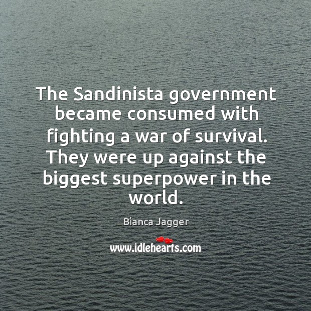 The sandinista government became consumed with fighting a war of survival. Bianca Jagger Picture Quote