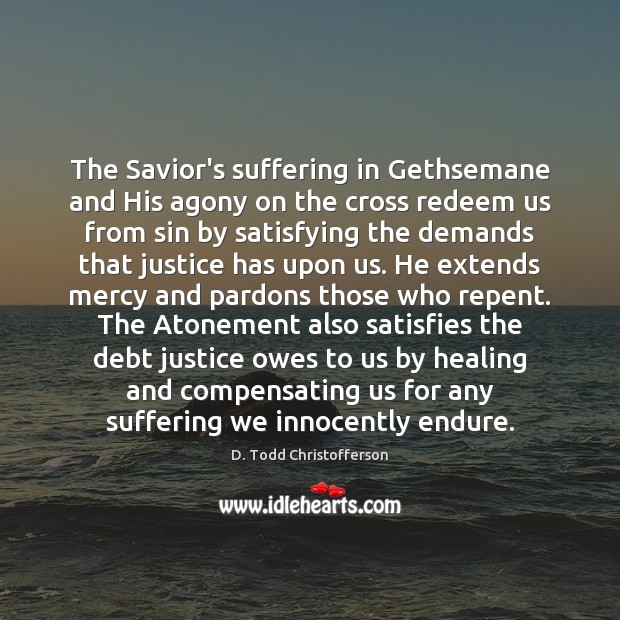 The Savior’s suffering in Gethsemane and His agony on the cross redeem D. Todd Christofferson Picture Quote
