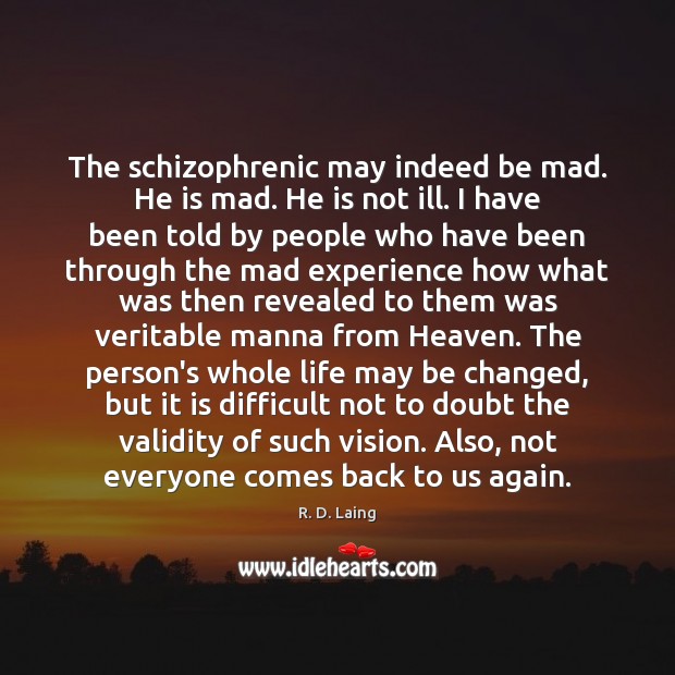 The schizophrenic may indeed be mad. He is mad. He is not R. D. Laing Picture Quote