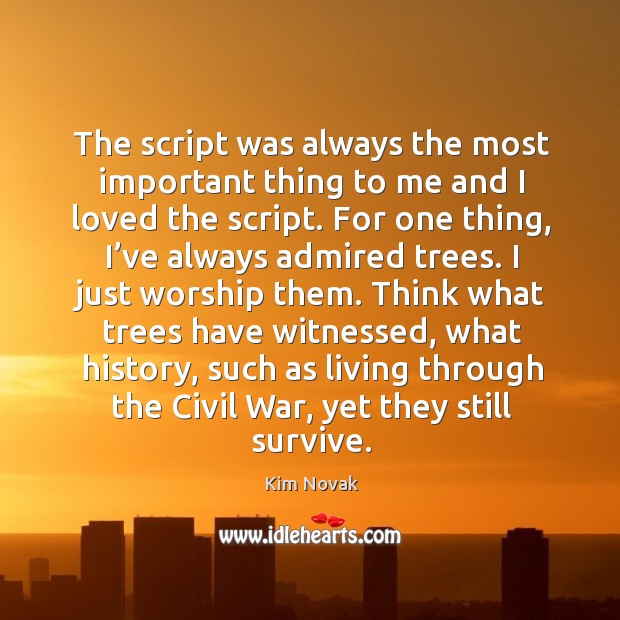 The script was always the most important thing to me and I loved the script. Kim Novak Picture Quote