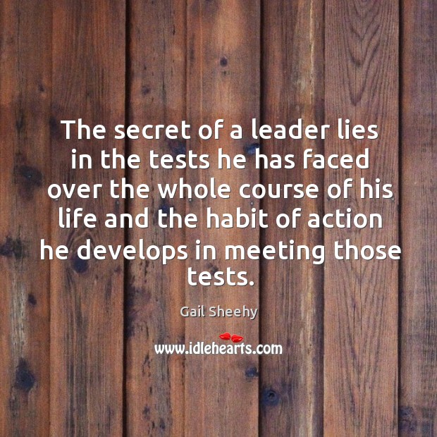The secret of a leader lies in the tests he has faced over the whole course Gail Sheehy Picture Quote