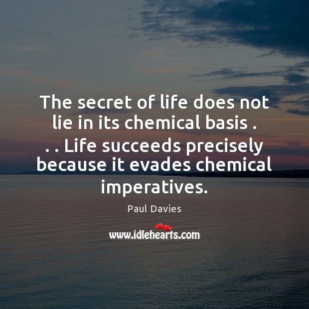 The secret of life does not lie in its chemical basis . . . Life Paul Davies Picture Quote